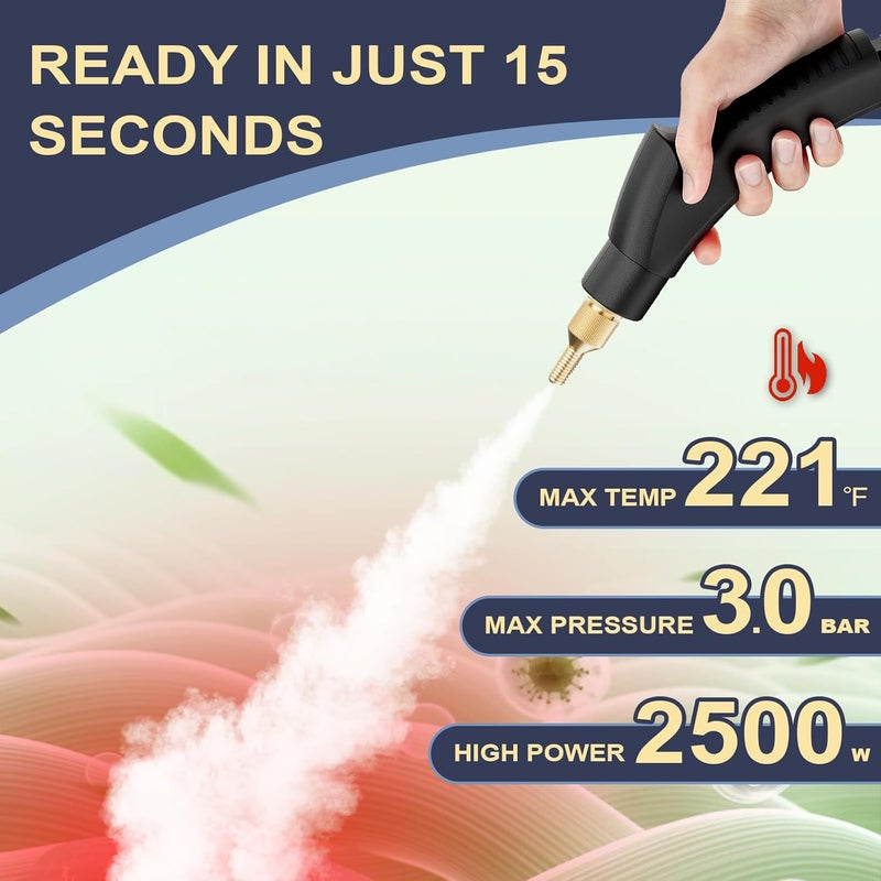 Wolfbella Steam Cleaner,15s Heat-Up,1.4L Tank,Steamer for Cleaning with 10 pcs Accessories,Multi-2500W High Temperature and Pressure handheld steamer,Steam Clea (6-【02】White) - Image 2